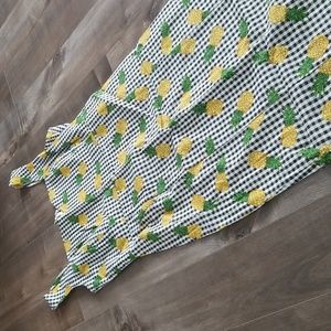 Collectif Black and White Gingham Midi Dress with Yellow Pineapples